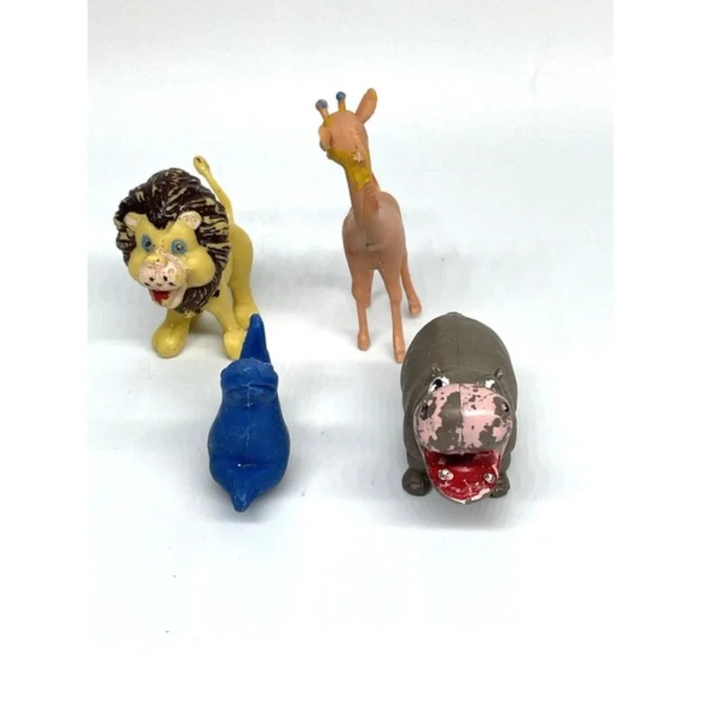 Vintage Plastic Miniature Zoo Wild Animals Figures Hong Kong‎ LOT of 4 Boy Lion